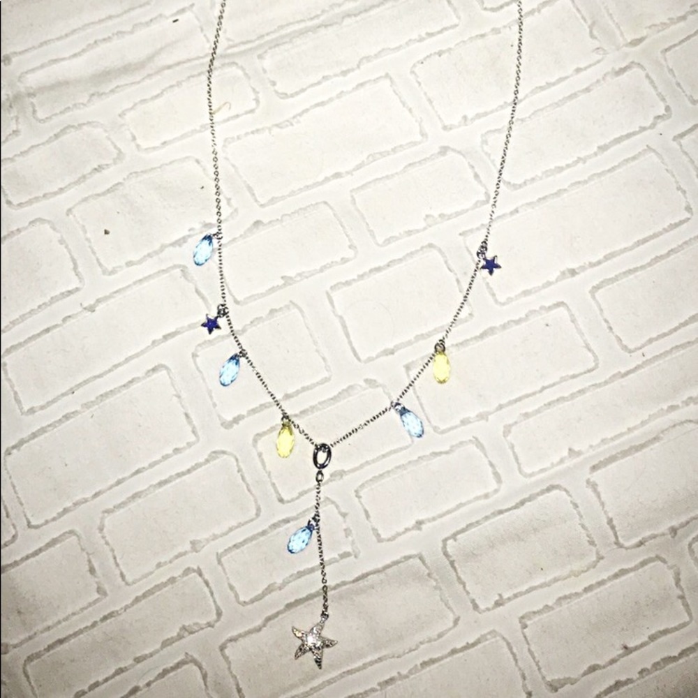 Swarovski Crystal Silver Starfish Droplet Necklace